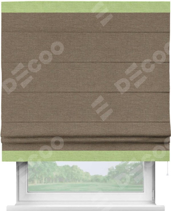 Римская штора «Кортин» с кантом Горизонт, для проема, ткань лён светло-коричневый
