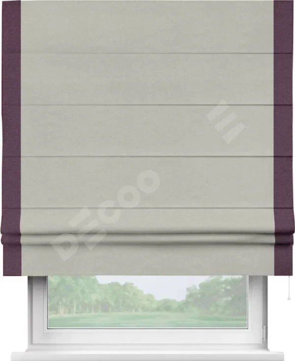Римская штора «Кортин» с кантом Стрим Дуо, для проема, ткань лён димаут, светло-серый