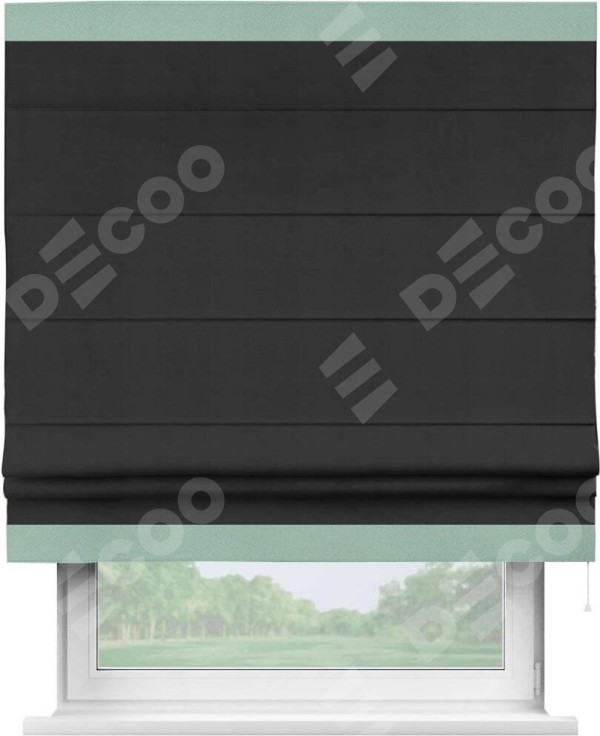 Римская штора «Кортин» с кантом Горизонт, для проема, ткань блэкаут однотонный черный