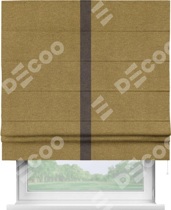 Римская штора «Кортин» с кантом Хайвэй, для проема, твид блэкаут горчица