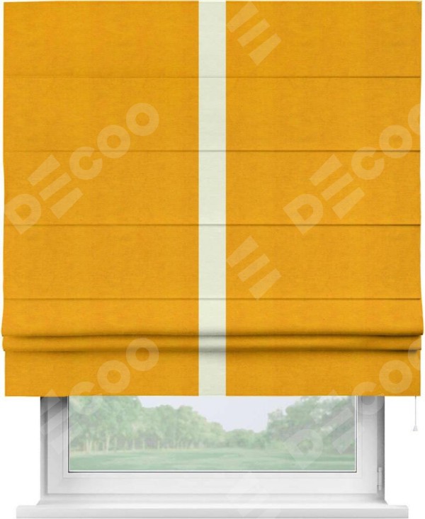 Римская штора «Кортин» с кантом Хайвэй, для проема, ткань вельвет желтый