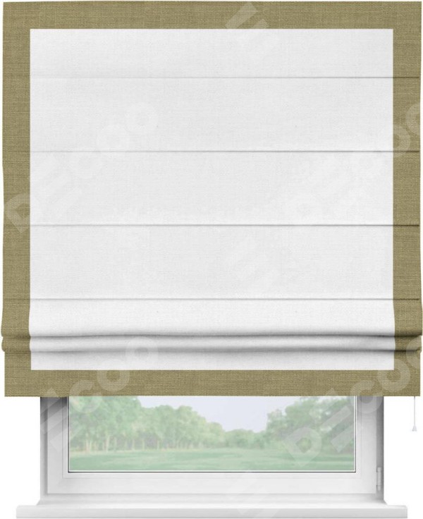 Римская штора «Кортин» с кантом Чесс, для проема, ткань лён белый