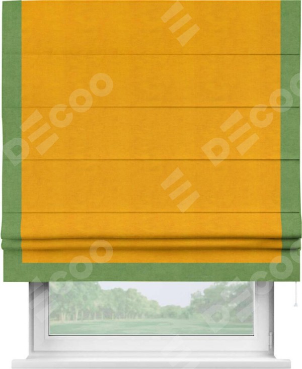 Римская штора «Кортин» с кантом Виктория, для проема, ткань вельвет желтый