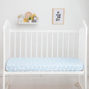 Простыня на резинке "LoveLife" Голубые облачка 60*120+20 см, 100% хлопок, сатин