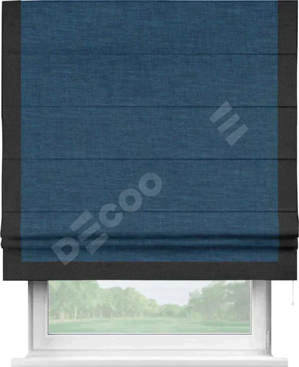 Римская штора «Кортин» для проёма, лён синий, с кантом Виктория