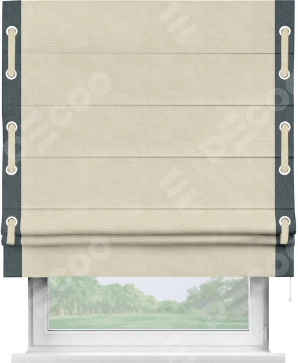 Римская штора «Кортин» с кантом Стрим Дуо (люверсы с пояском), для проема, ткань лён димаут, бежевый