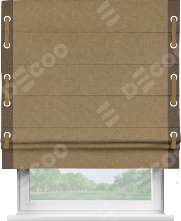 Римская штора «Кортин» с кантом Стрим Дуо (люверсы с пояском), для проема, ткань лён димаут, коричневый