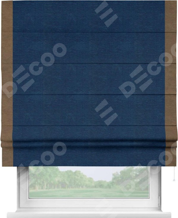 Римская штора «Кортин» с кантом Стрим Дуо, для проема, ткань софт однотонный синий