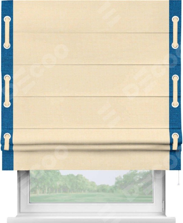 Римская штора «Кортин» с кантом Стрим Дуо (люверсы с пояском), для проема, лён, цвет бежевый