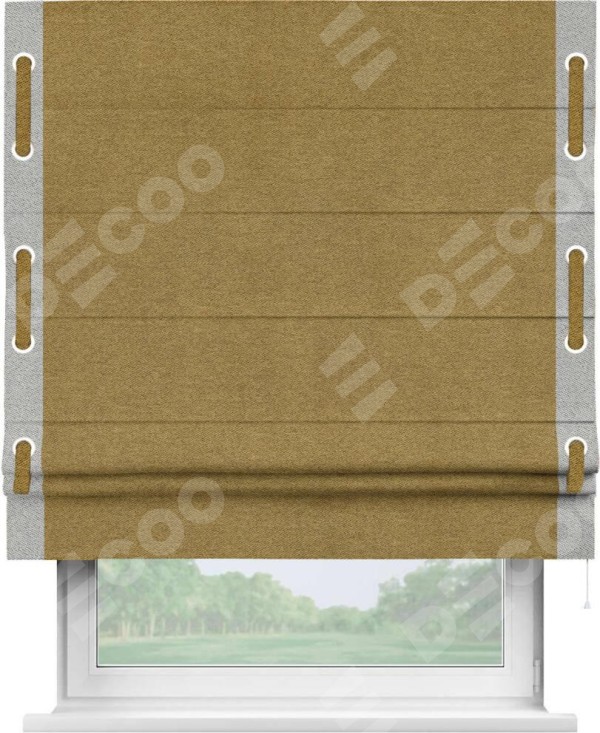 Римская штора «Кортин» с кантом Стрим Дуо (люверсы с пояском), для проема, твид блэкаут горчица