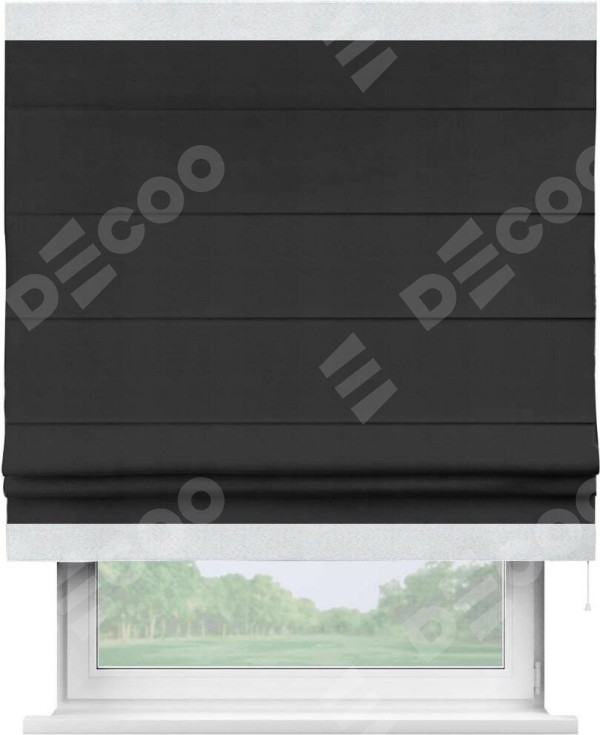 Римская штора «Кортин» с кантом Горизонт, для проема, ткань блэкаут однотонный черный