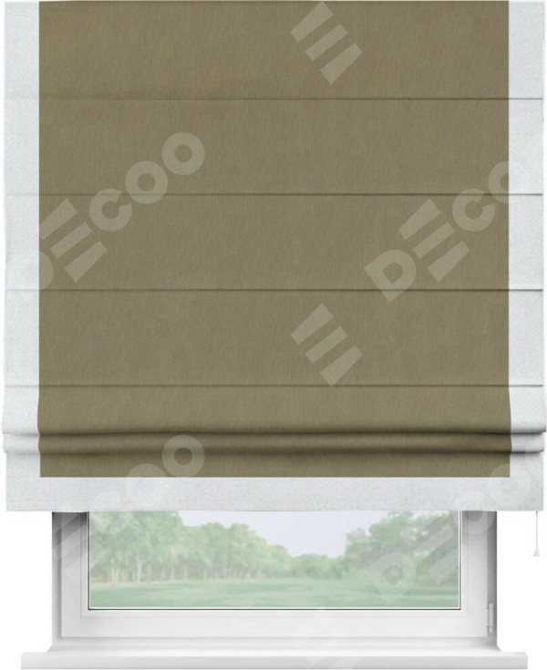 Римская штора «Кортин» с кантом Виктория, для проема, ткань блэкаут однотонный бежево-золотой