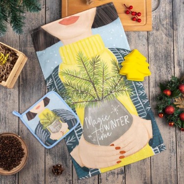 Набор подарочный Magic winter кухонное полотенце, прихватка, силиконовая форма