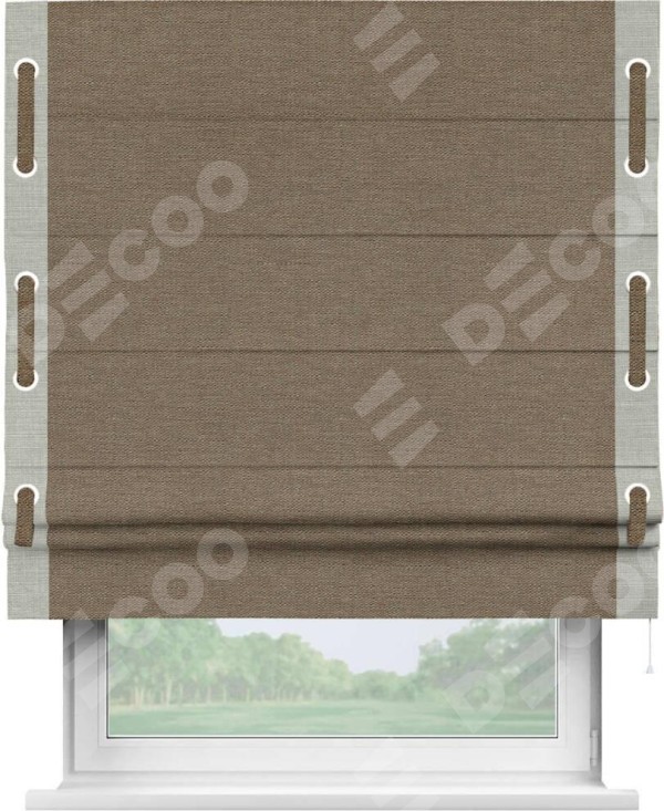 Римская штора «Кортин» с кантом Стрим Дуо (люверсы с пояском), для проема, ткань лён светло-коричневый