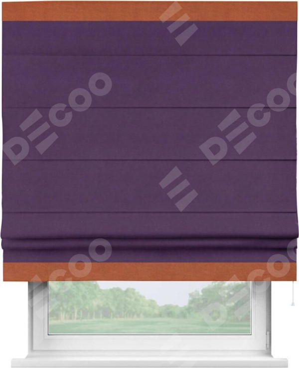 Римская штора «Кортин» с кантом Горизонт, для проема, ткань вельвет темно-фиолетовый