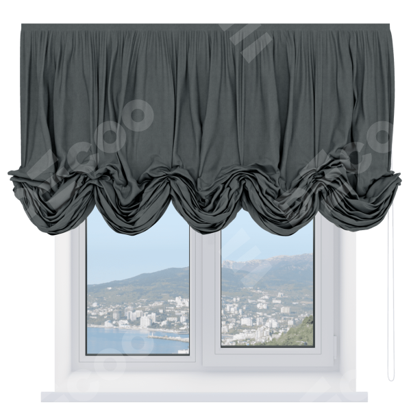 Австрийская штора «Кортин», вельвет тёмно-серый