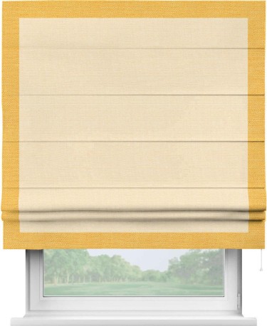 Римская штора «Кортин» с кантом Чесс, для проема, выполнена в ткани лён бежевый