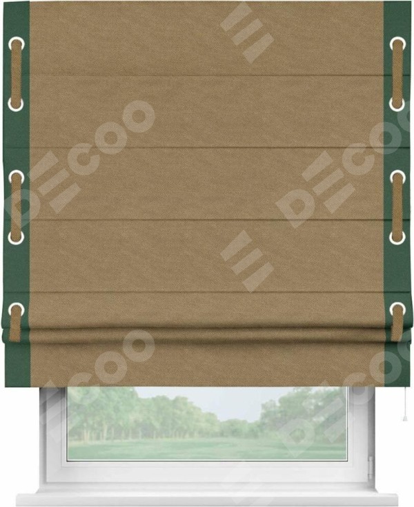 Римская штора «Кортин» с кантом Стрим Дуо (люверсы с пояском), для проема, ткань лён димаут, коричневый