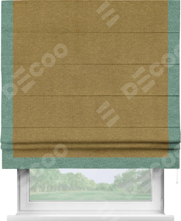 Римская штора «Кортин» с кантом Виктория, для проема, твид блэкаут горчица