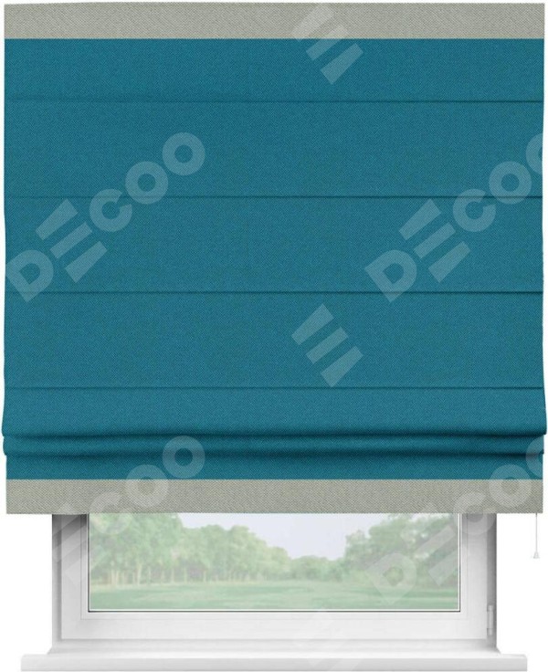 Римская штора «Кортин» с кантом Горизонт, для проема, ткань лён димаут, светло-синий