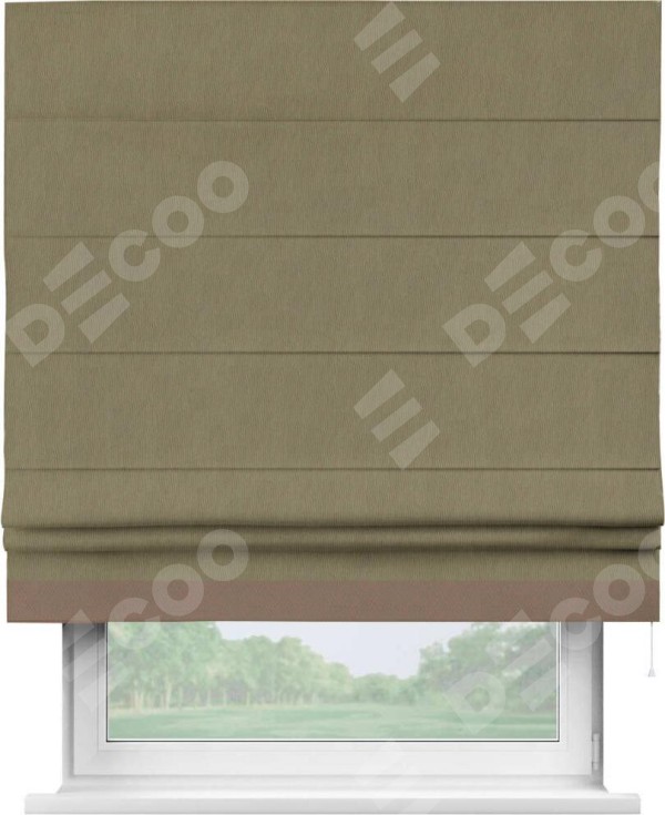 Римская штора «Кортин» с кантом Джестер, для проема, ткань блэкаут однотонный бежево-золотой