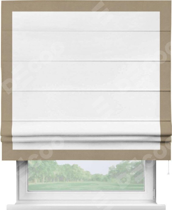 Римская штора «Кортин» с кантом Чесс, для проема, ткань вельвет дымчато-белый