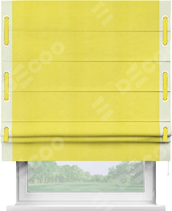 Римская штора «Кортин» с кантом Стрим Дуо (люверсы с пояском), для проема, ткань вельвет cветло-желтый
