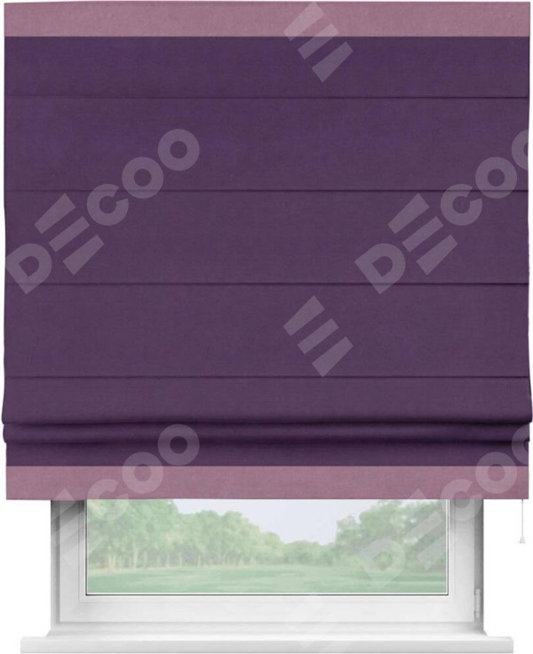 Римская штора «Кортин» с кантом Горизонт, для проема, ткань вельвет темно-фиолетовый