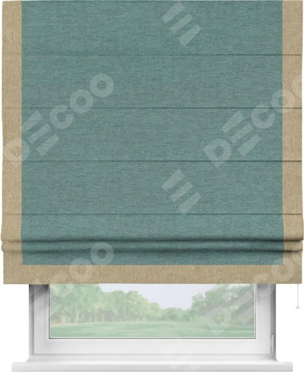 Римская штора «Кортин» с кантом Виктория, для проема, ткань стиф димаут бирюзовый