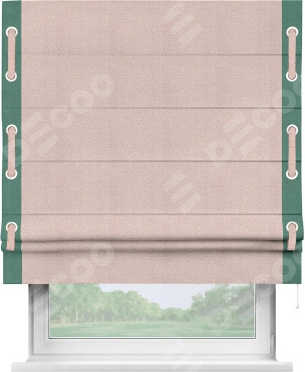 Римская штора «Кортин» с кантом Стрим Дуо (люверсы с пояском), для проема, ткань блэкаут с блеском сиреневый