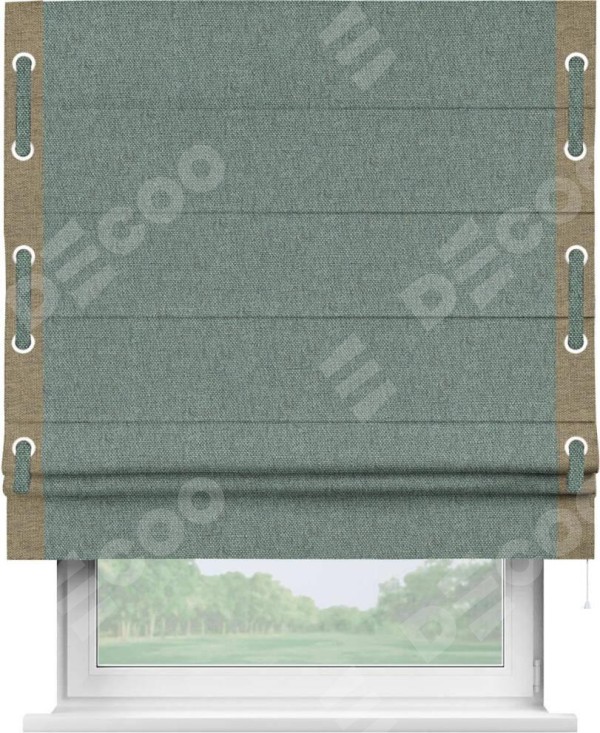 Римская штора «Кортин» с кантом Стрим Дуо (люверсы с пояском), для проема, ткань стиф димаут серо-голубой