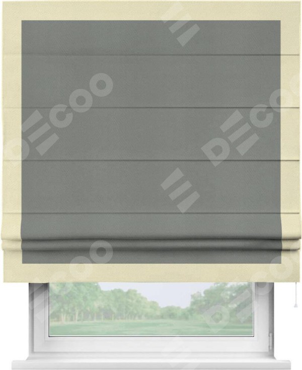 Римская штора «Кортин» с кантом Чесс, для проема, ткань блэкаут однотонный тёмно-серый