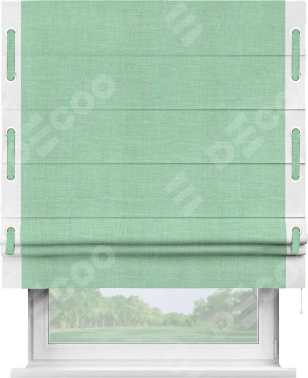 Римская штора «Кортин» с кантом Стрим Дуо (люверсы с пояском), для проема, ткань лён светло-бирюзовый