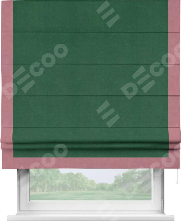 Римская штора «Кортин» с кантом Виктория, для проема, ткань вельвет зеленый