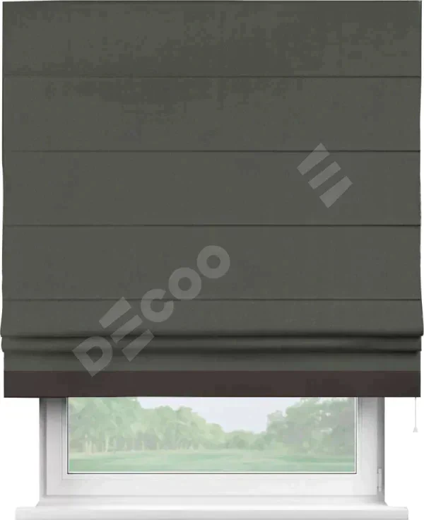 Римская штора «Кортин» для проема, блэкаут однотонный дымчато-серый с кантом Джестер