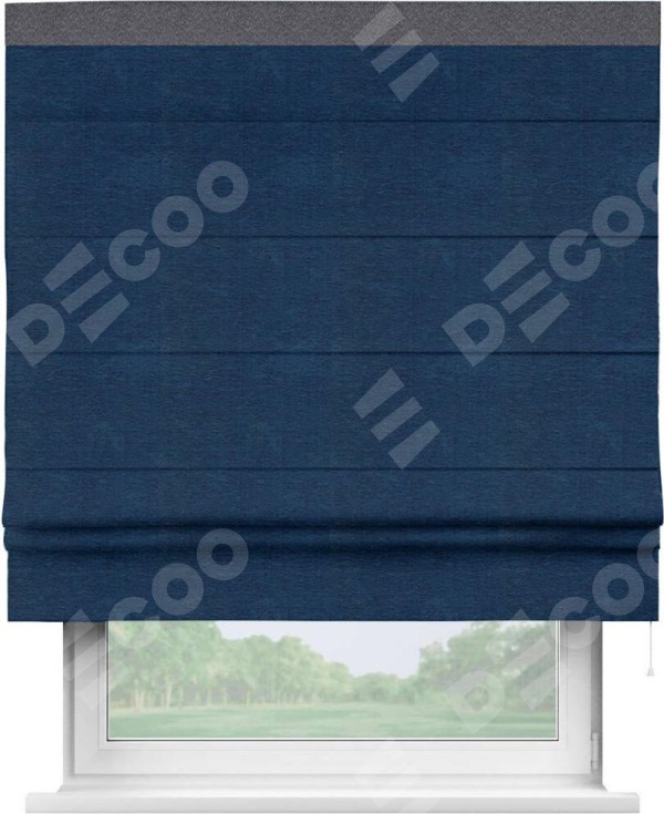 Римская штора «Кортин» с кантом Кинг, для проема ткань софт однотонный синий