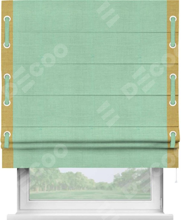 Римская штора «Кортин» с кантом Стрим Дуо (люверсы с пояском), для проема, ткань лён светло-бирюзовый