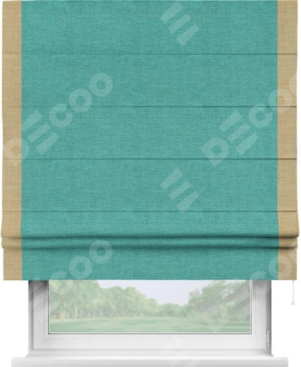 Римская штора «Кортин» с кантом Стрим Дуо, для проема, ткань лён изумрудный