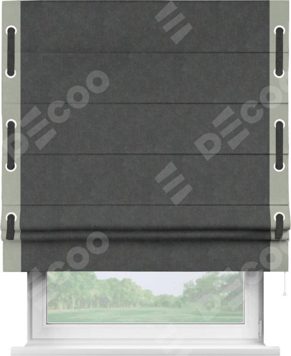 Римская штора «Кортин» с кантом Стрим Дуо (люверсы с пояском), для проема, ткань вельвет цвет тёмно-серый