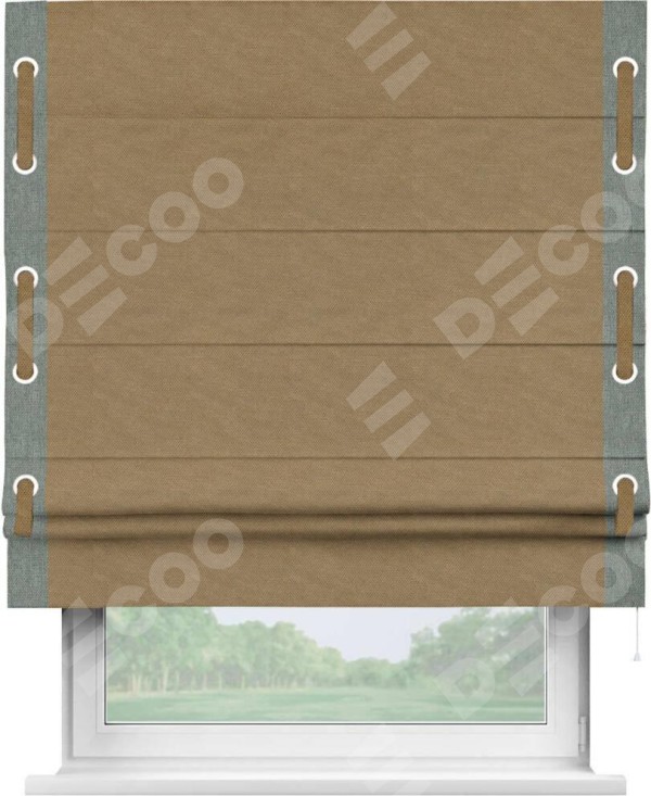 Римская штора «Кортин» с кантом Стрим Дуо (люверсы с пояском), для проема, ткань лён димаут, коричневый