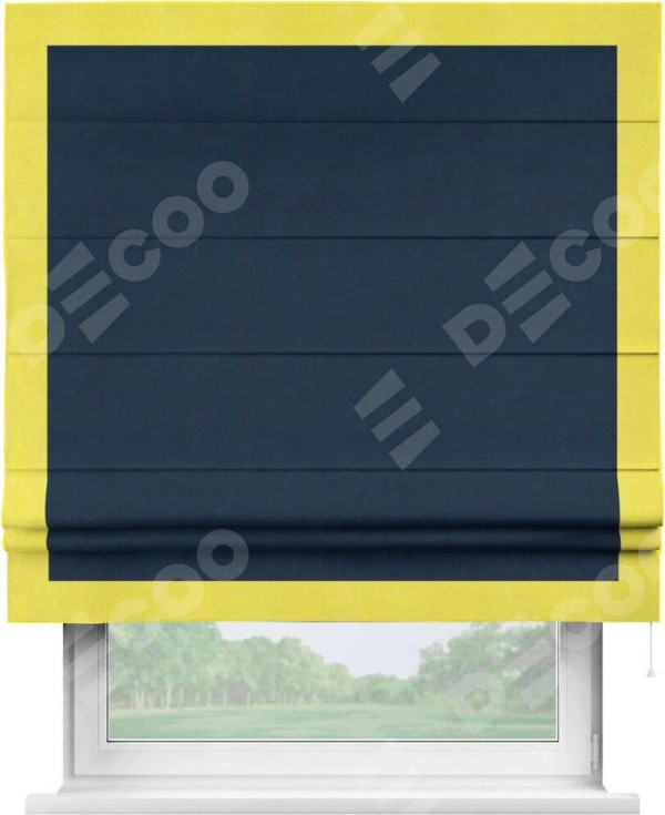 Римская штора «Кортин» с кантом Чесс, для проема, ткань вельвет темно-синий