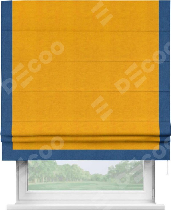Римская штора «Кортин» с кантом Виктория, для проема, ткань вельвет желтый