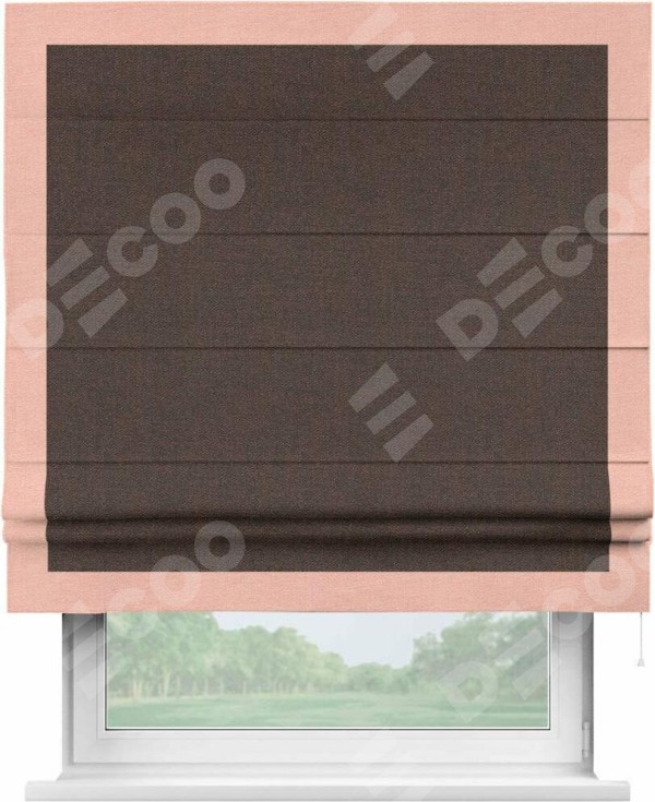 Римская штора «Кортин» с кантом Чесс, для проема, ткань лён коричневый