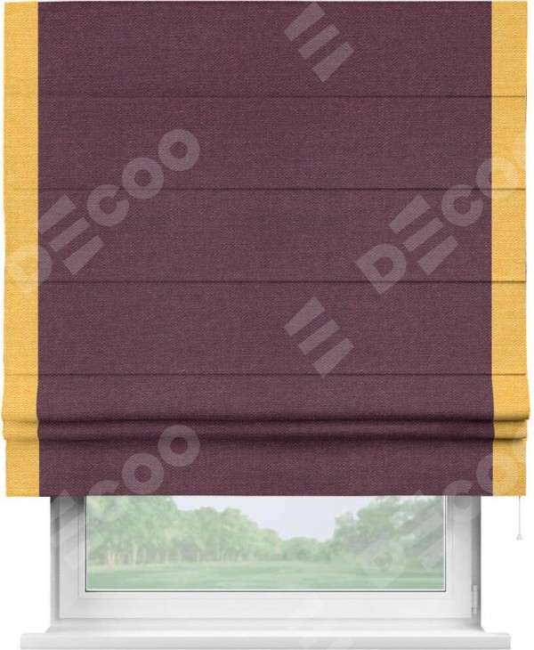 Римская штора «Кортин» с кантом Стрим Дуо, для проема, ткань лён фиолетовый