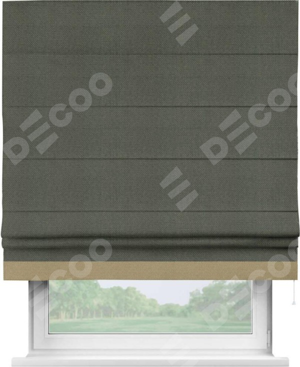 Римская штора «Кортин» с кантом Джестер, для проема, ткань лён димаут, графит