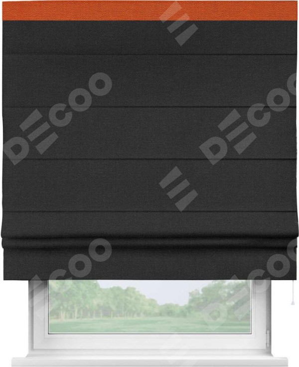 Римская штора «Кортин» с кантом Кинг, для проема, ткань лён черный