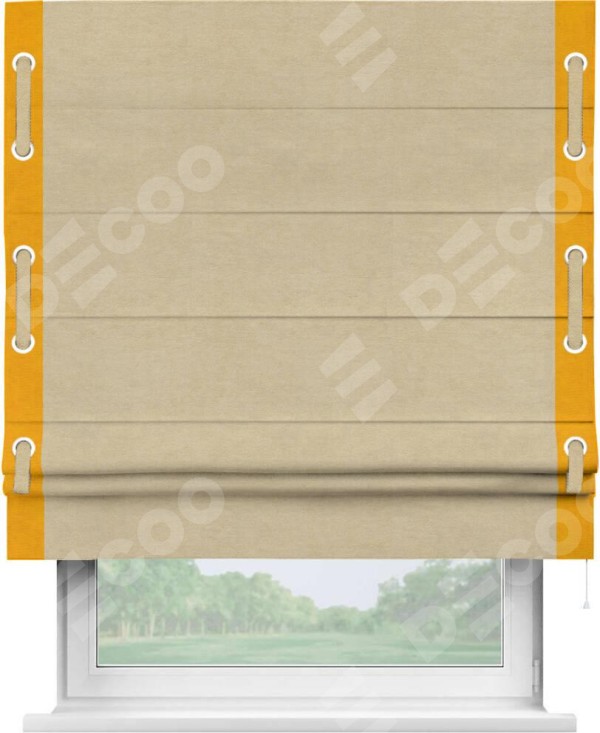 Римская штора «Кортин» с кантом Стрим Дуо (люверсы с пояском), для проема, ткань вельвет бежевый