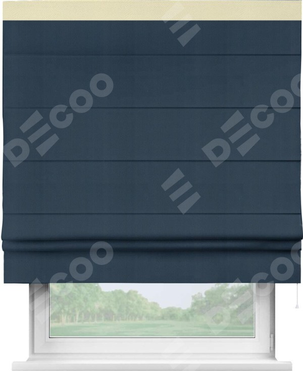 Римская штора «Кортин» с кантом Кинг, для проема, ткань блэкаут однотонный синий