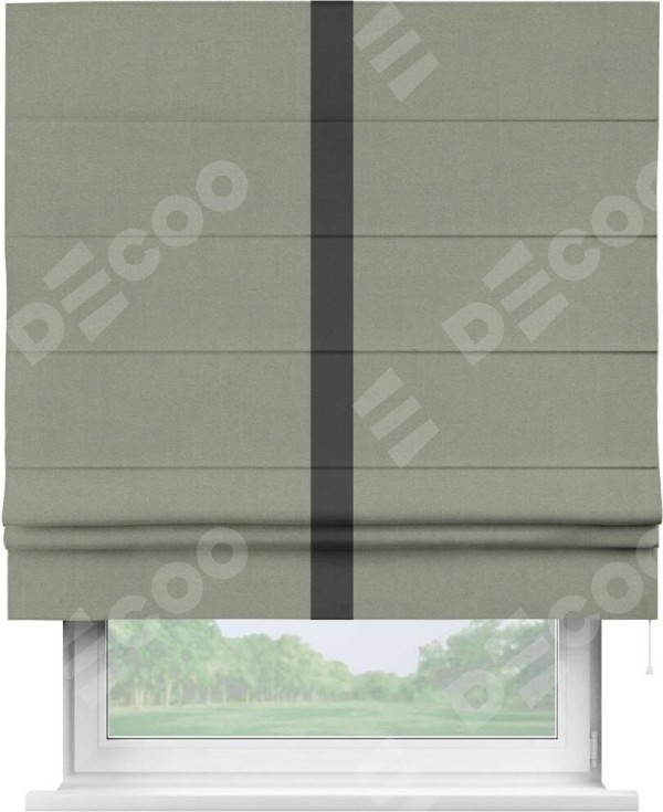 Римская штора «Кортин» с кантом Хайвэй, для проема, лён блэкаут светло-серый