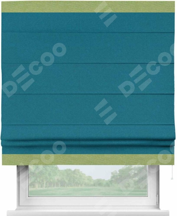 Римская штора «Кортин» с кантом Горизонт, для проема, ткань лён димаут, светло-синий